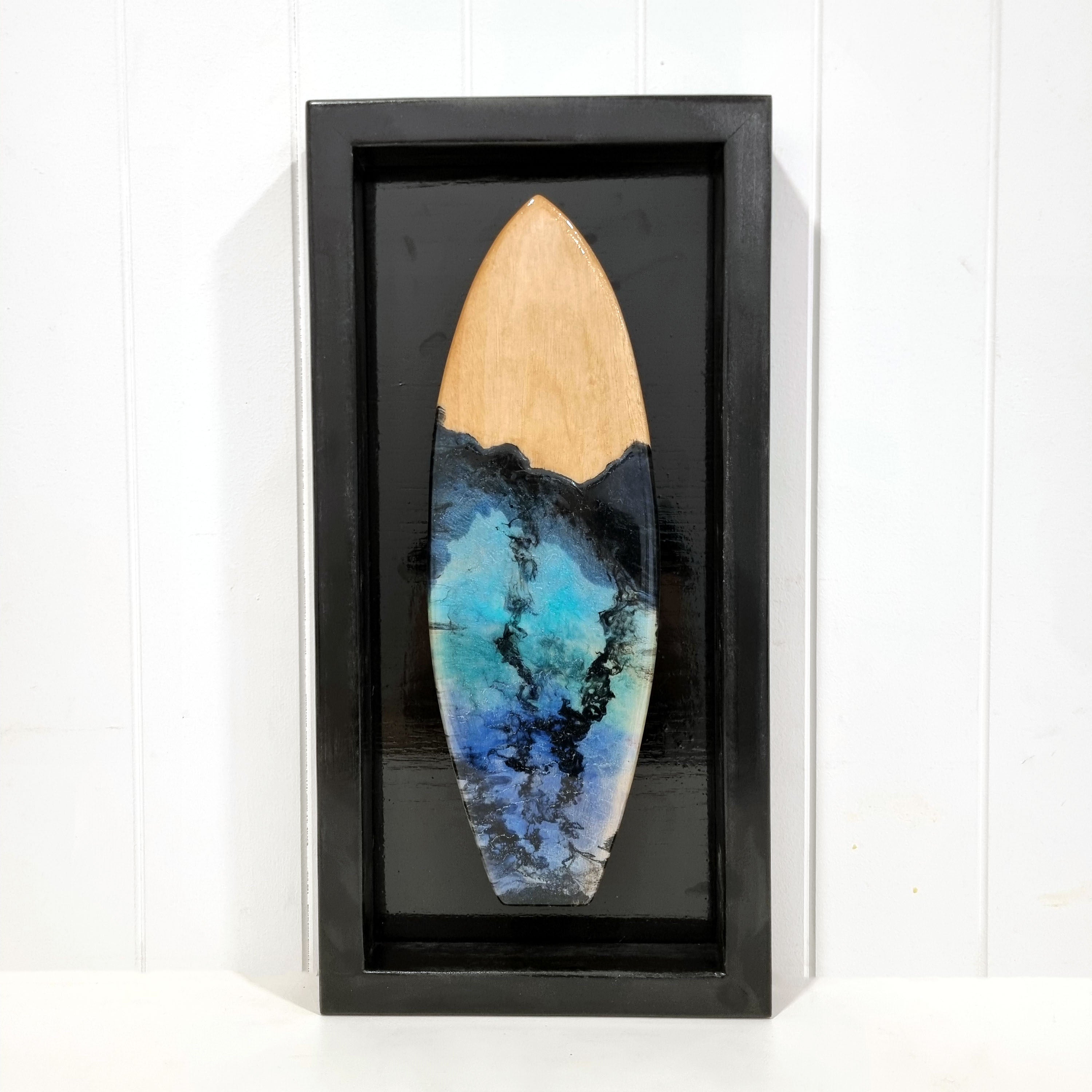 Surfboard Framed Resin Artwork Wildfire Engraving