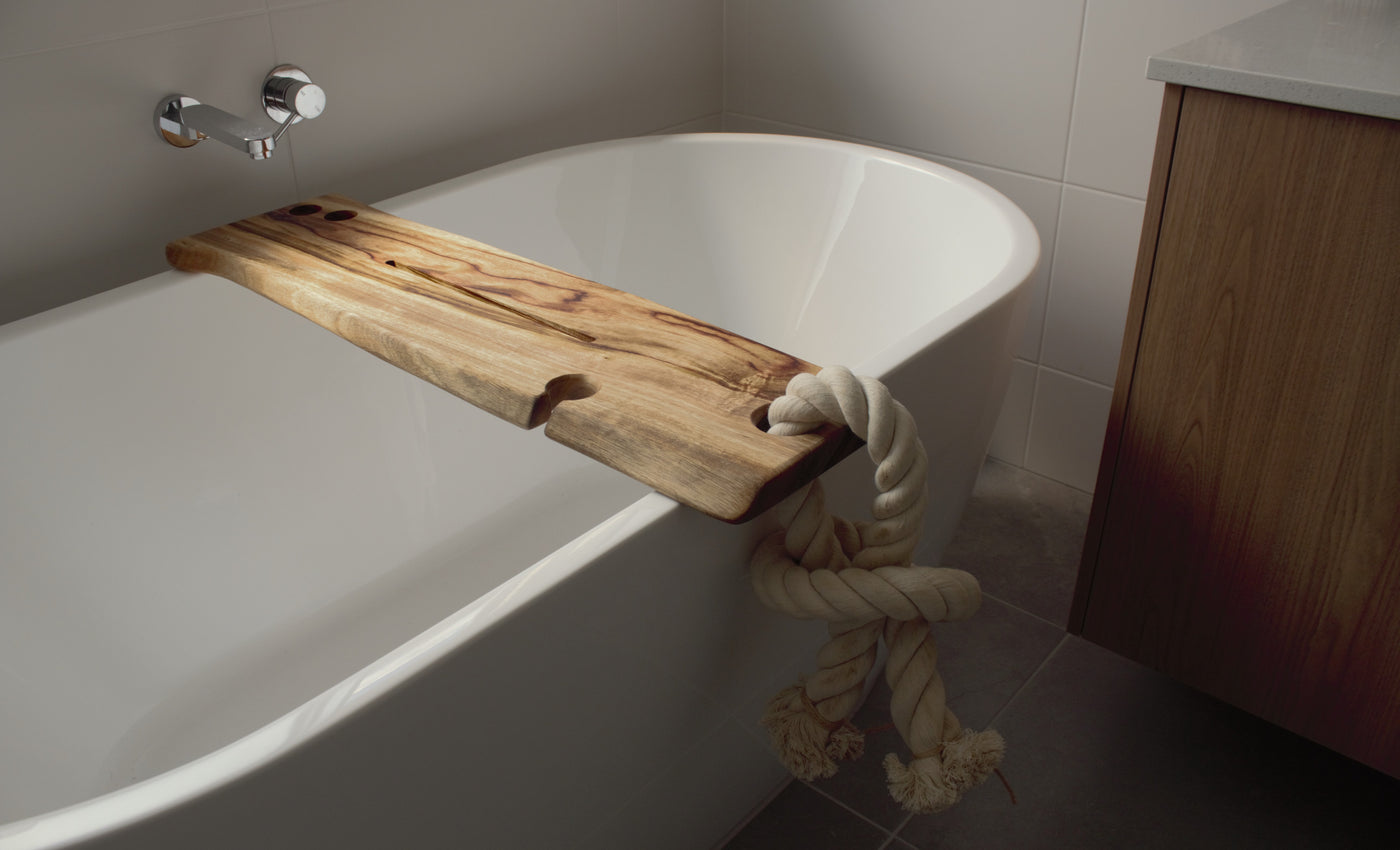 Natural Edge Bath Caddy With Rope