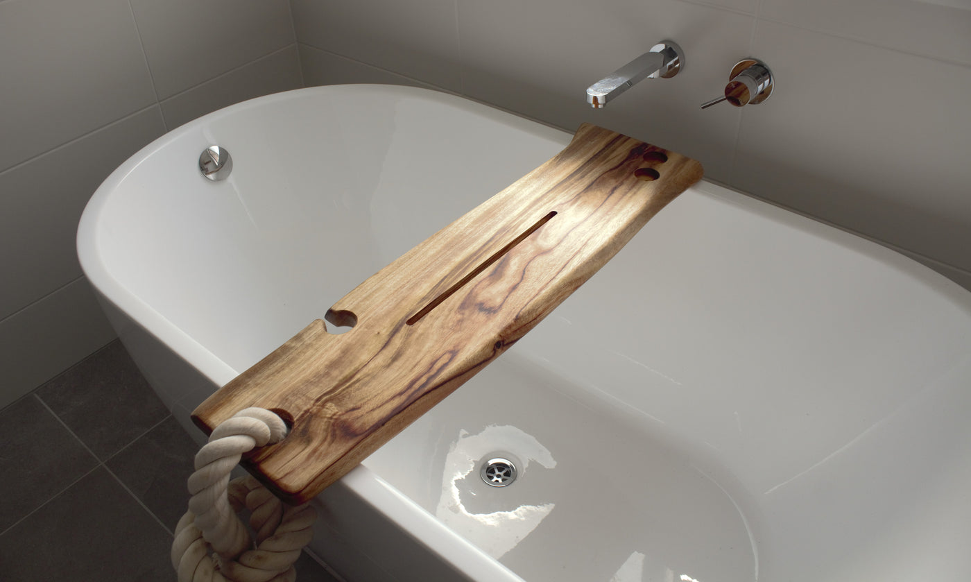 Natural Edge Bath Caddy With Rope