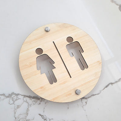 Bamboo Bathroom Signs - 2 Pack